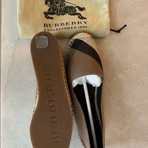 Check cotton espadrilles, color birch brown, size 7.5, new price: $350